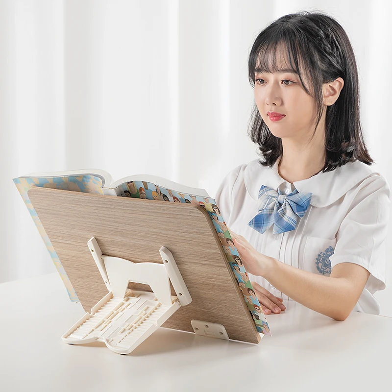 Adjustable wooden Book page Holder Paper Clips Cookbook Reading Desk Portable Sturdy Bamboo Book Stand