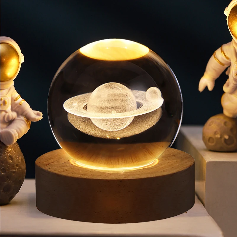 12 Pcs/Lot Children Day Gift Bedroom Gadgets Desk Kids Wooden Base Night Lamp Lights Decoration 3d Crystal Ball Led Light