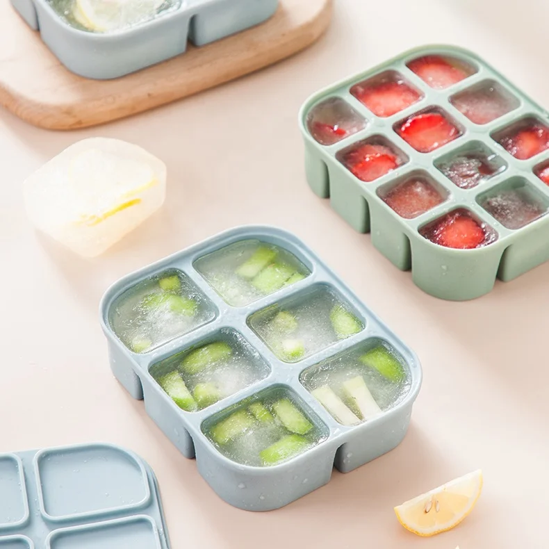Food Grade Silicone Fruit Purees Freezer Tray Baby Snack Storage Six Grids Silicone Ice Cube Tray Mold With Lid Freeze Container