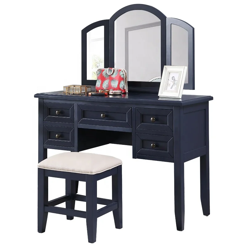 
[new] luxury family American rural solid wood dressing table dressing table bedroom White Retro dressing stool 