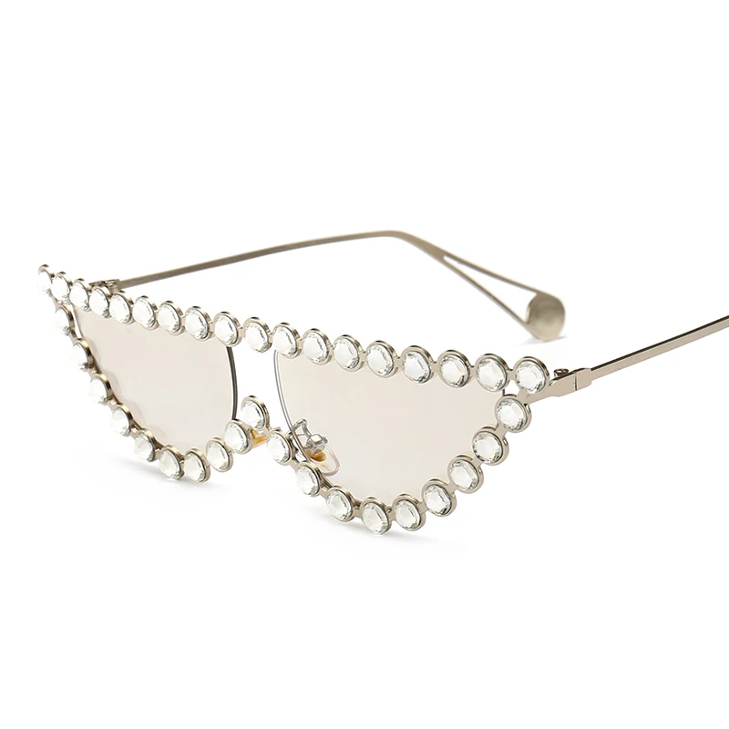 luxury rhinestone women sunglasses cat eye pearl metal sun glasses brand designer italy custom logo wholesale oculos
