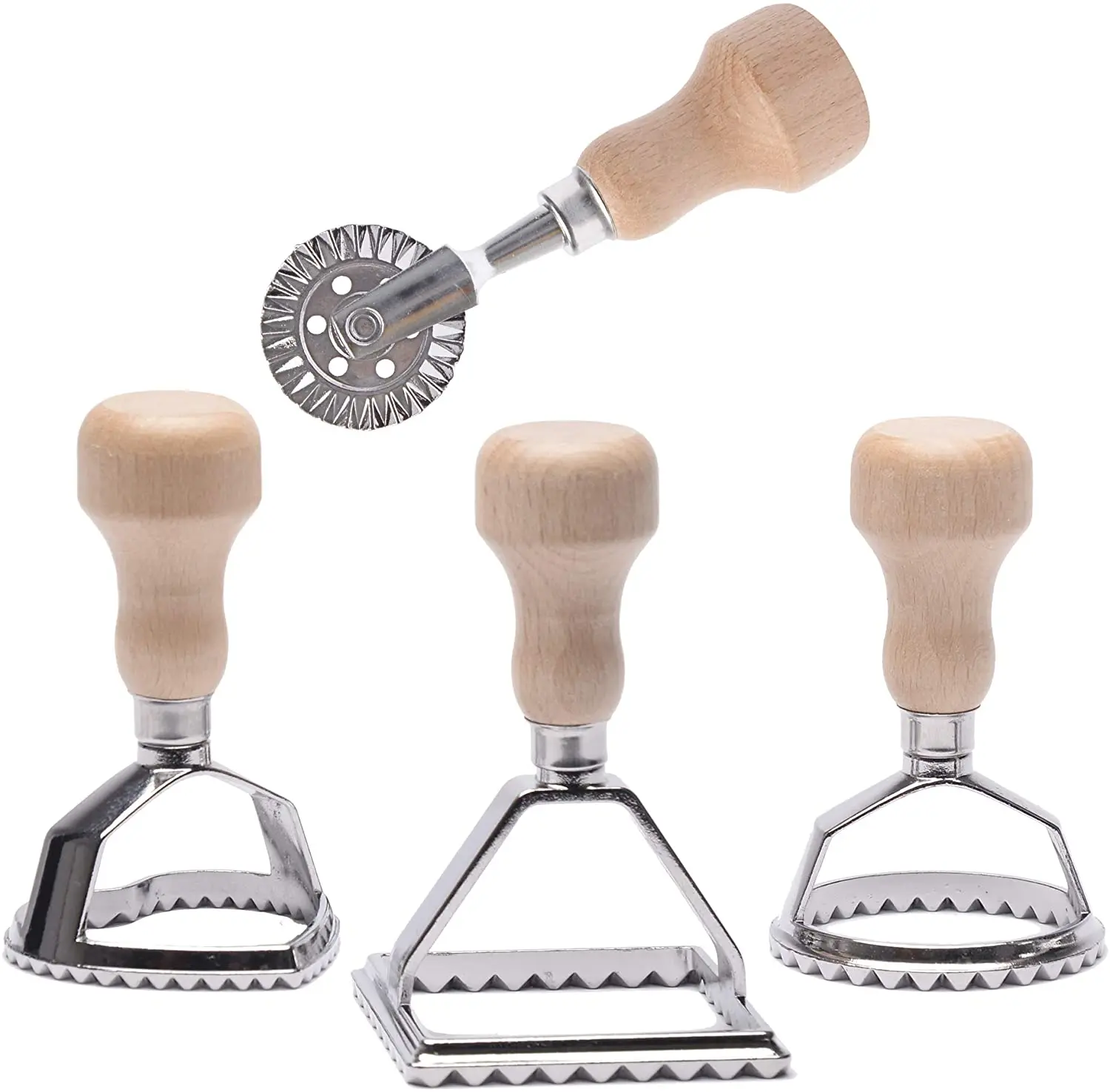 Ravioli Stamp Set Square Round Ravioli Maker Wheel Heart Maker Mold with Wooden Handle for Ravioli