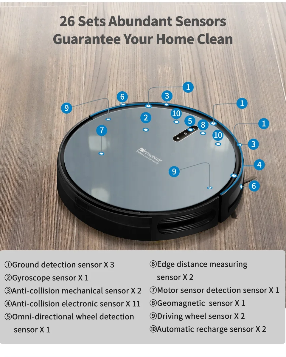 Proscenic 830P High-end Robot Vacuums Gyro Navigation Robotic Vacuum Cleaner