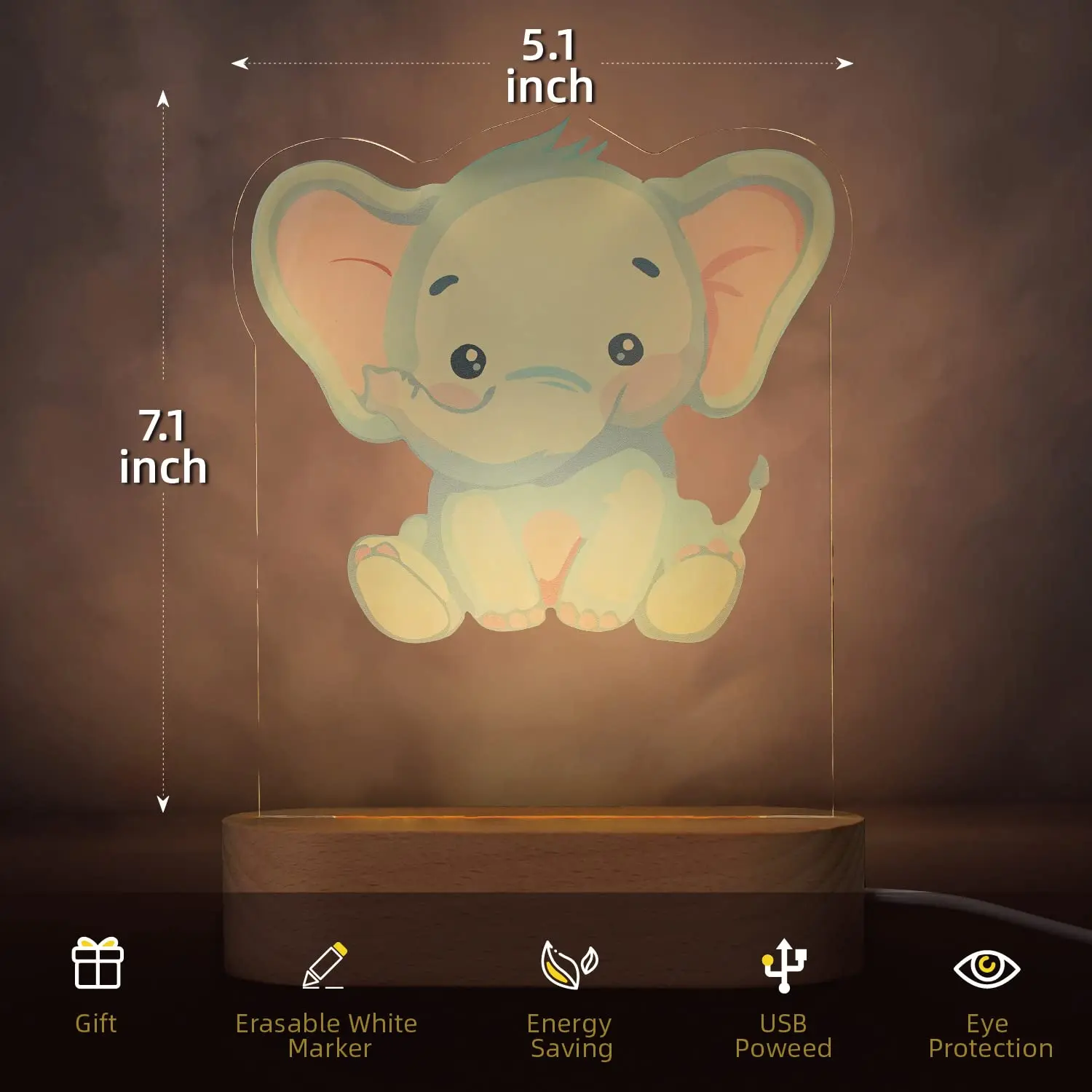 Cute Night Lights Best Gifts for Kids, DIY Elephant Cute Night Lights, Creative Kids Bedroom Bedside Lamp Decor Gifts
