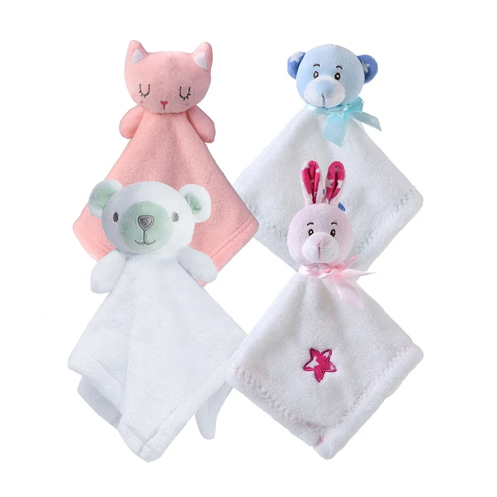 100% Cotton Personalized Newborn Cute Plush Teddy Bear Baby Security Blanket