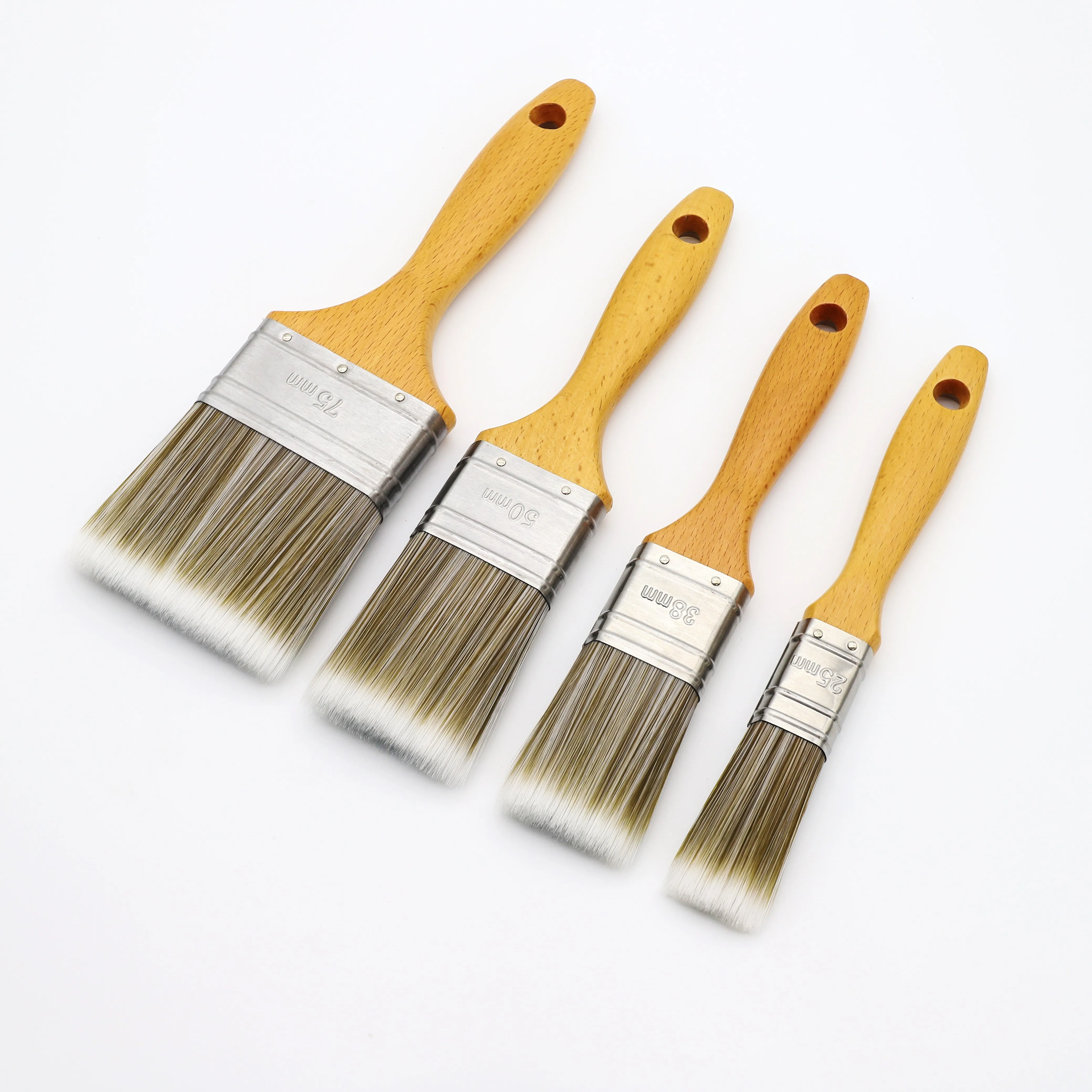 China Retail Wholesale 1-5 Inch Soft Pure Natural Bristle Wall Paint Brushes Household Cleaning Long Wood Handle DIY Grade OEM