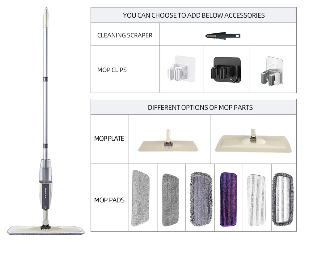 DARIS Easy Clean Magic Microfiber Mops Cleaning Spray Floor Mop with Aluminium Long Handle