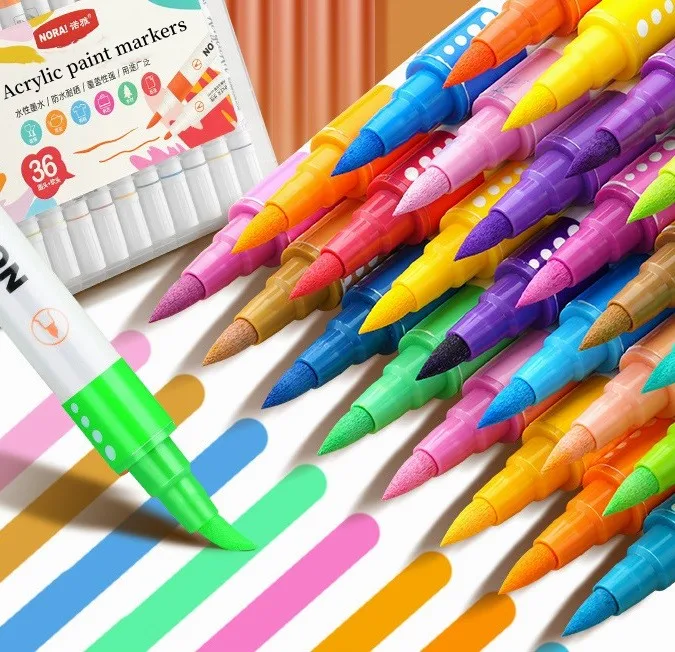 12 24 48 colors painting waterproof fabric textile acrylic paint dual tip brush markers pen set for rock canvas ceramic