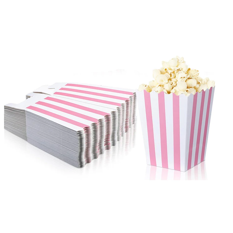 Birthday Party Favor Supplies Striped Paper Pink Popcorn Boxes