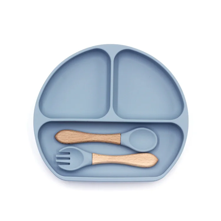 Eco Friendly Custom Kid Silicone Baby Plate Waterproof Tableware Suction Silicone Plate Spoon Fork