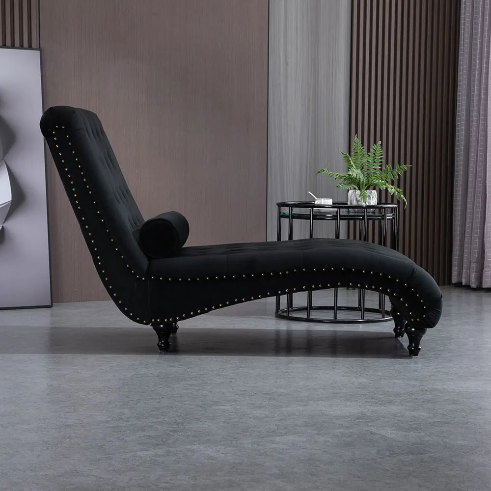 Partner Green Black Velvet Turfed Luxury Elegant Modern Wooden Legs Living Room Chair Chaise Lounge