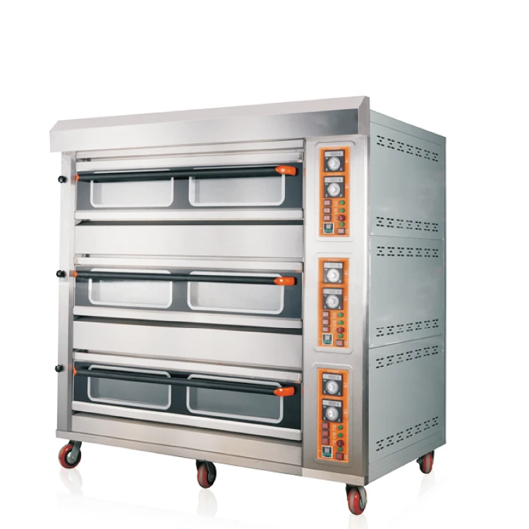 Commercial glass door three Compartment Gas Deck Oven for Bread Baking