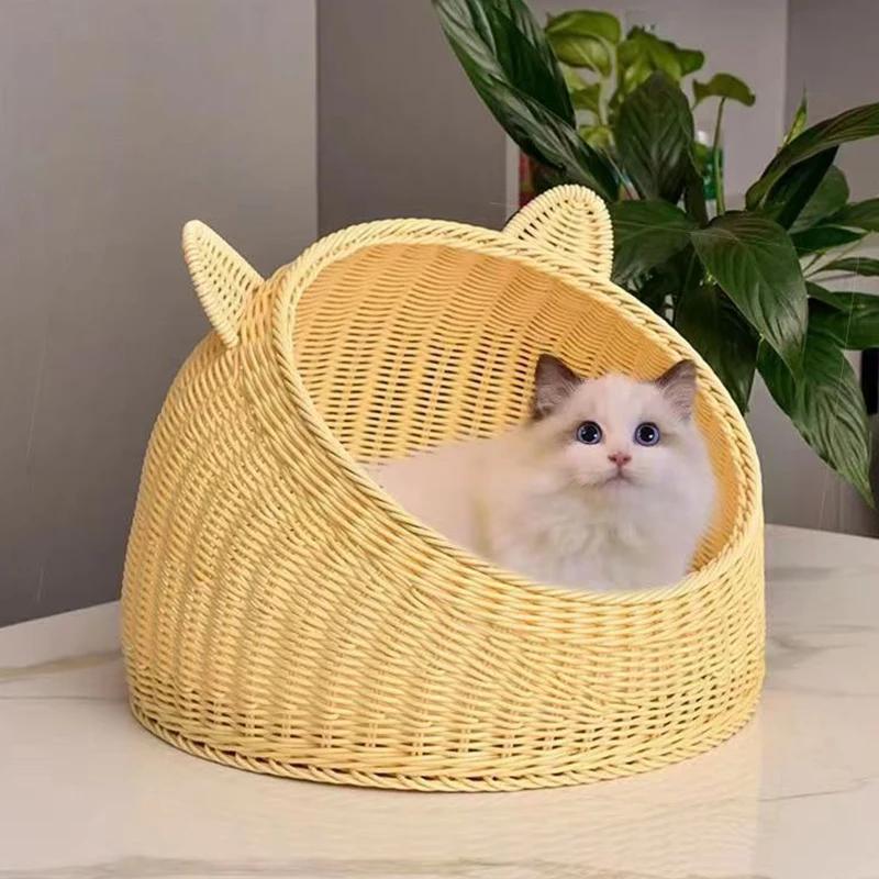 Производитель мебели по индивидуальному заказу плетеное вручную пещерное ротанговое гнездо для домашних животных милая кошачья кровать кошачий домик