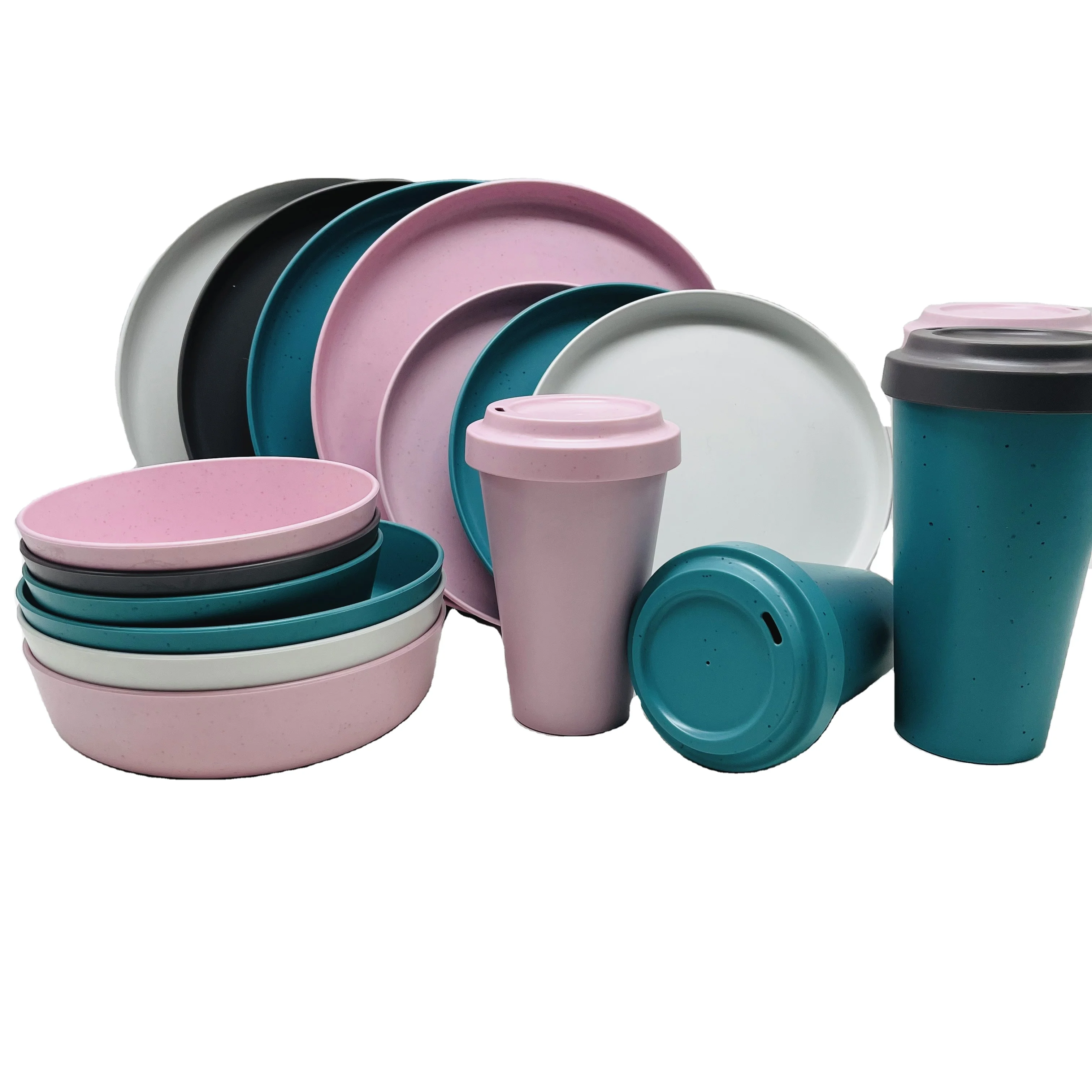 Factory hot selling recycled PET tableware cup plate bowl set recyclable plastic eco friendly light weight and durable dishes