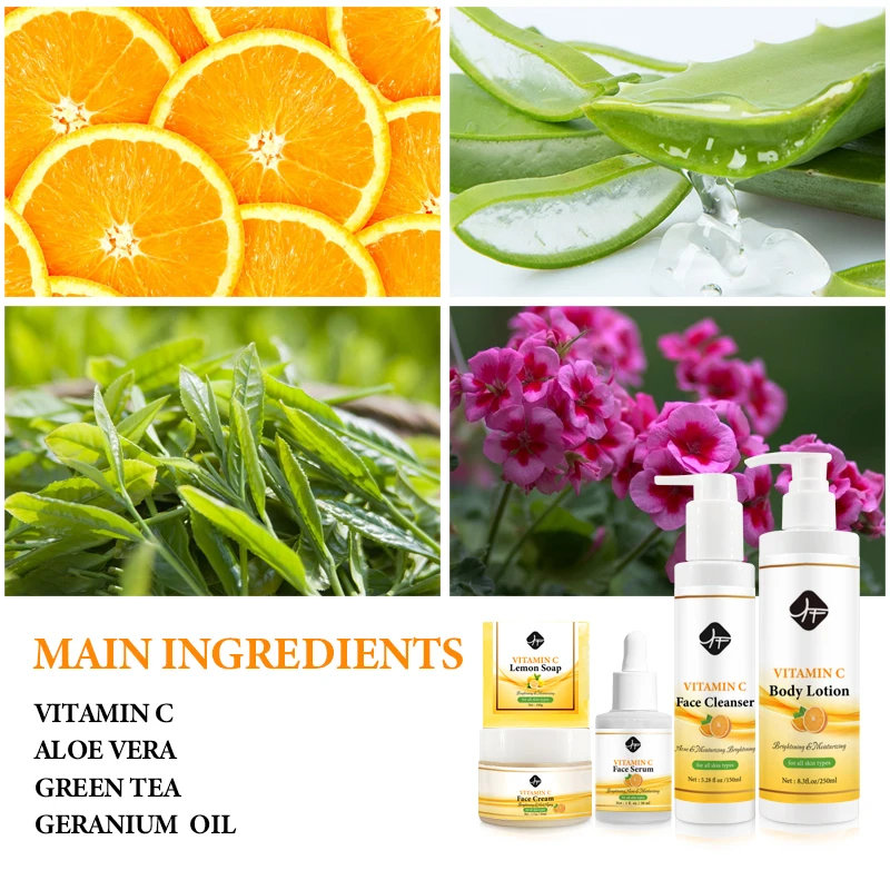 private label face skin care beauty cosmetics new vitamin c skincare set with face serum wash cream body lotion soap