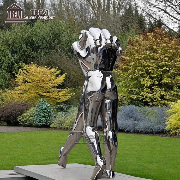 Mirror Metal Love Couple Figure Sculpture Stainless Steel Body Statue