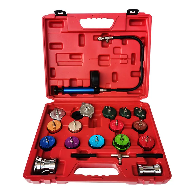21pcs Car Water Tank Leak Detector Automotive Radiator Pump Pressure Tester Kit Cooling System Coolant Vacuum Purge Set