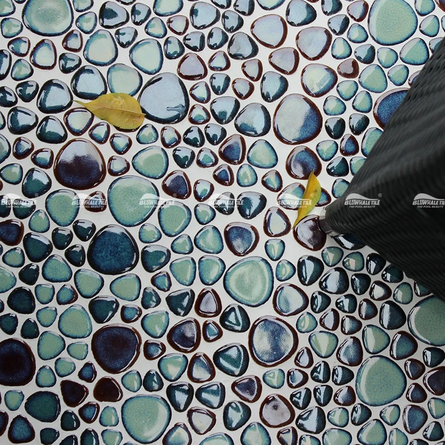 Wholesale Glazed Green Irregular Ceramic Pebble Mosaic Tile For Bathroom Shower Swimming Pool