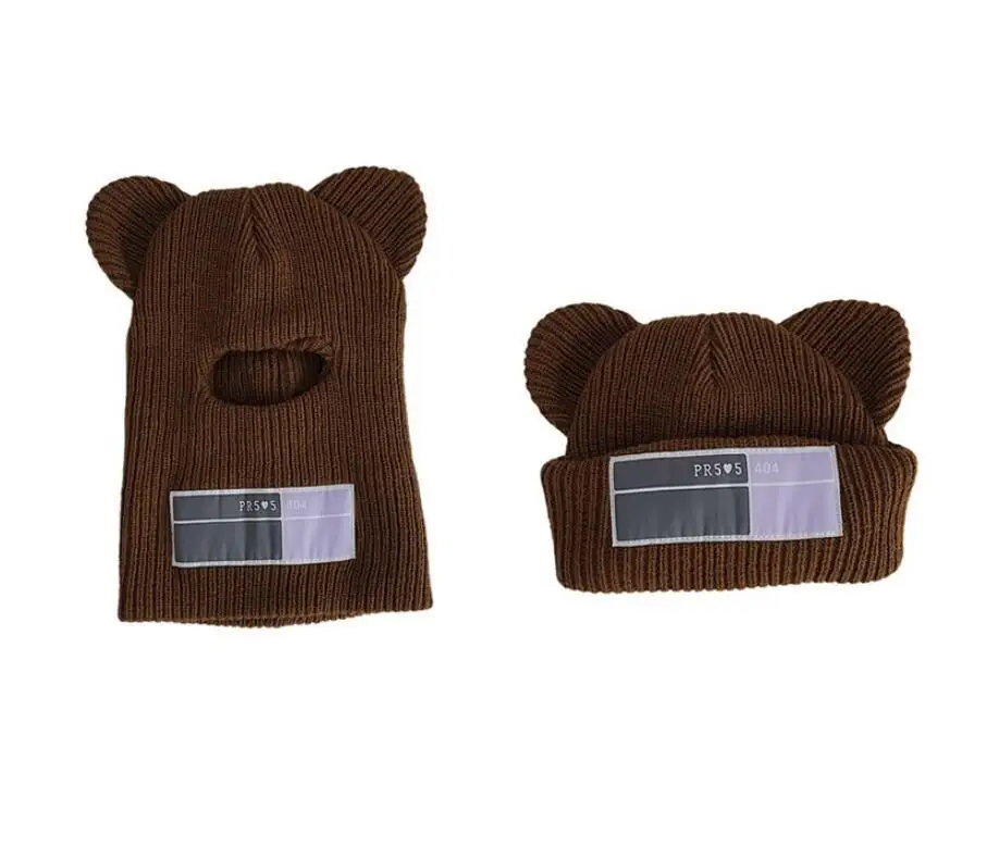 Autumn And Winter Warm Plain Face Masks Beanie Knitted Woolen Blank Knitted Balaclava Custom Ear Hole Ski