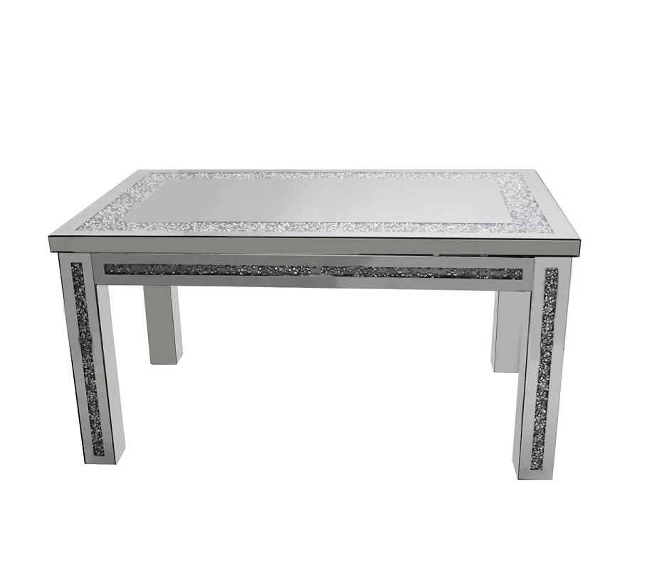 Hot Selling Sparkly Silver Mirrored Dining Table Crushed Diamond Top 4 Legs dining room furniture