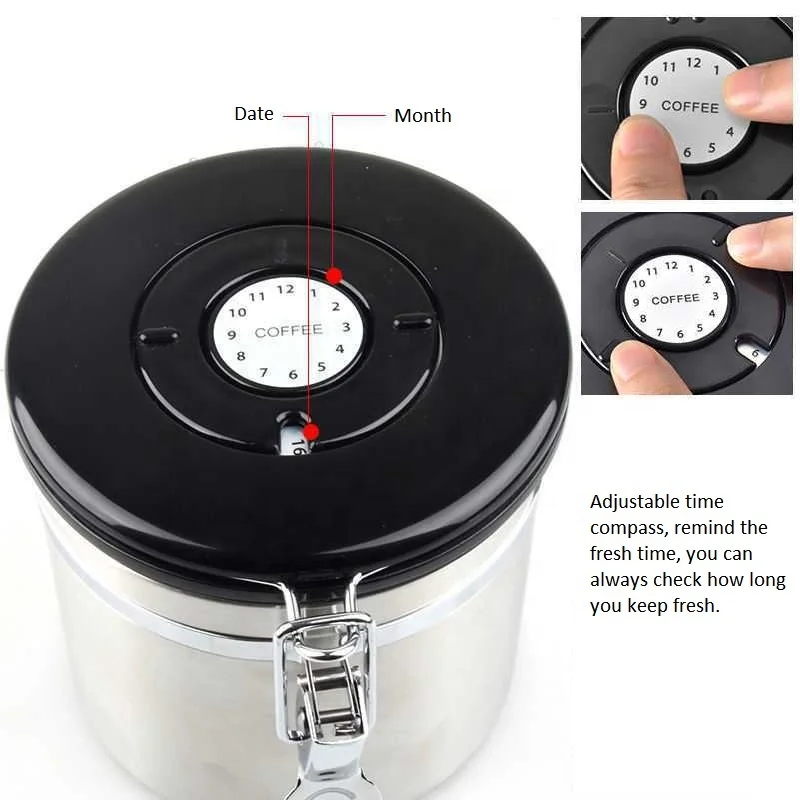 Stainless Steel Coffee Canister Food Canister With Timer Cover small food canning