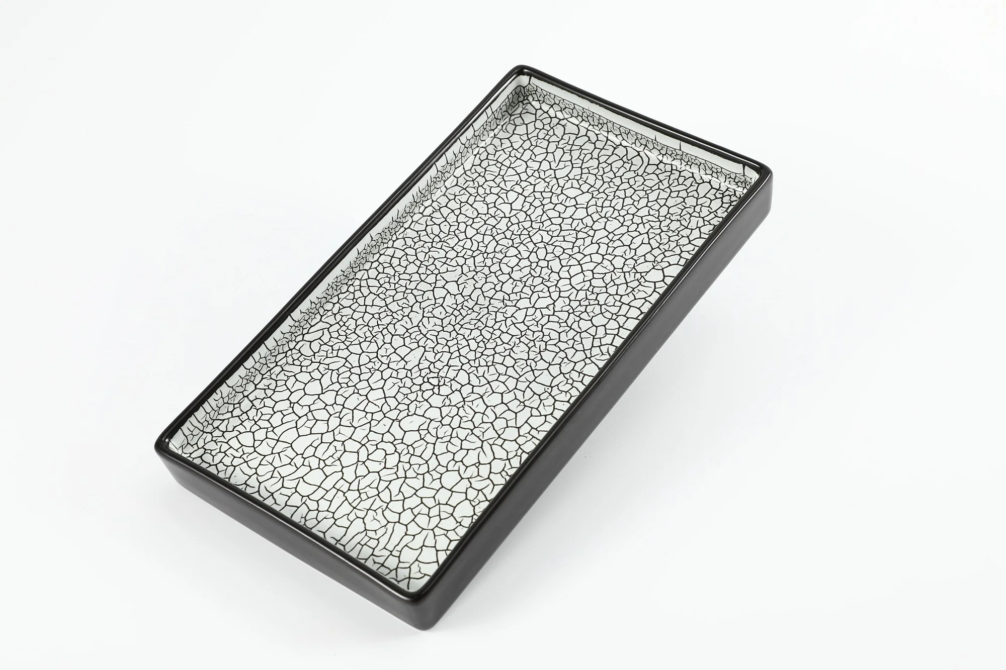 Tivray Japanese Style Main Dish Western Food Black Matte Crack Cantaloupe Stone Pattern Porcelain Ceramic Dinner Dessert Plate