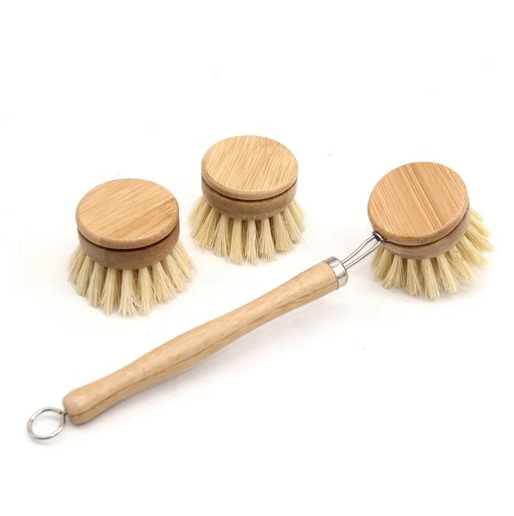 Biodegradable Coconut Wood Bamboo Handle Sisal Bristle Natural Eco Friendly Kitchen Dish Scrub Brushes