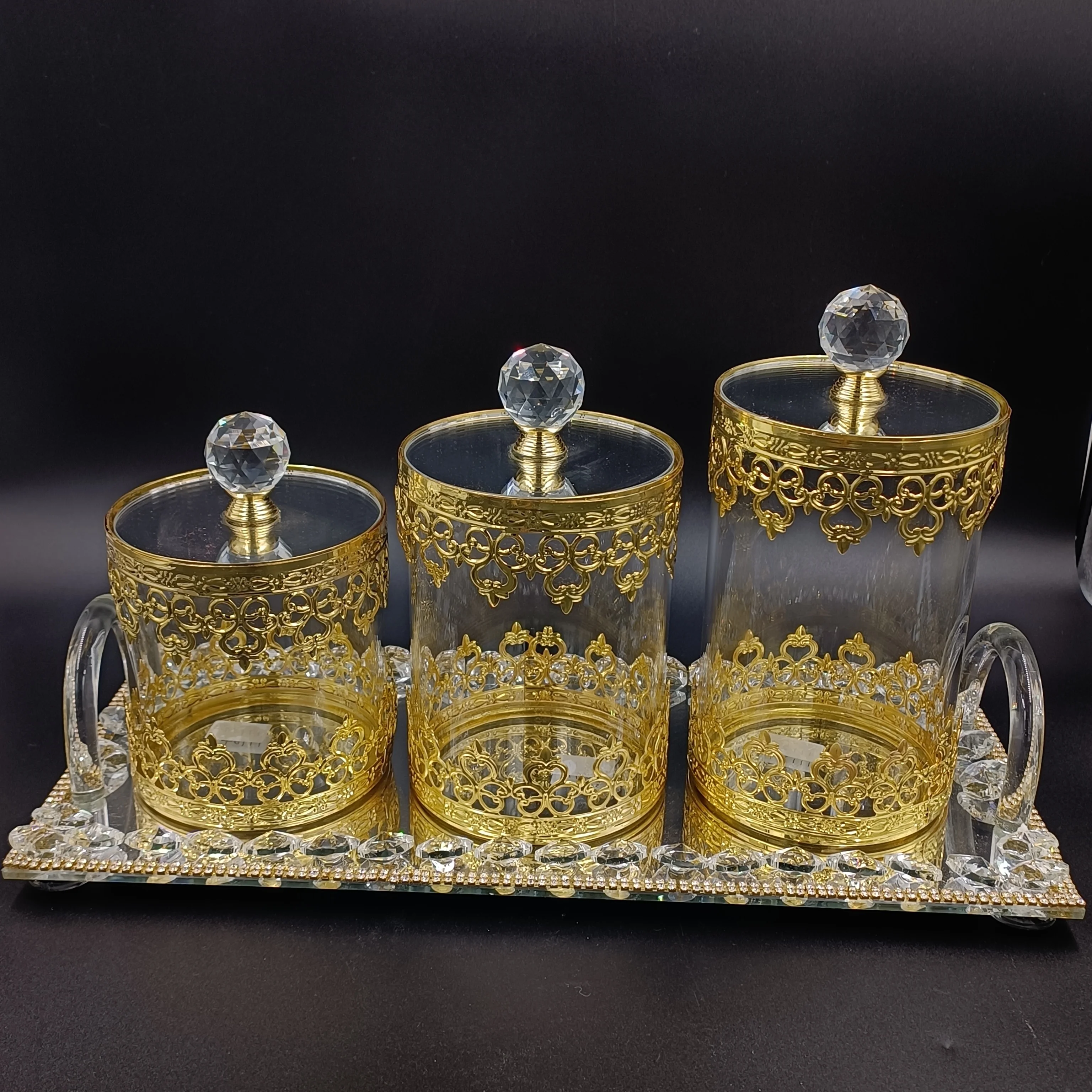 FOSUN Storage Jars Candy Sugar Case Box Wholesale Ribbed Glass Size Your Logo Glass Round Customized for Wedding Decor Kitchen