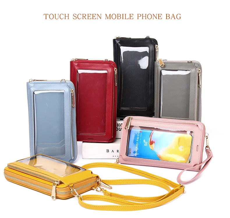Mobile rechargeable PVC transparent touch screen universal mobile phone bag for multifunctional ladies wallets