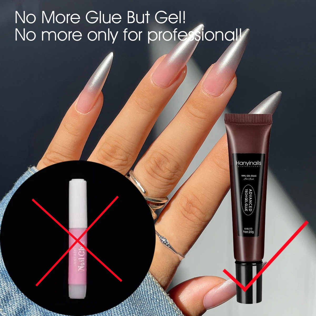 Hanyinails Nail Kit Professional Press On Gel Quick Building Extend Gel Tool False Nails Tips Glue Gel