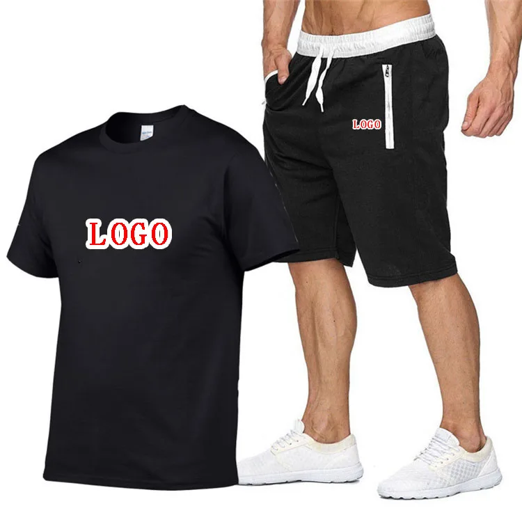 Wholesale Manufacturer Mens Velour Tracksuit Custom Embroidered Black And White Casual Blank Tracksuits Mens T Shirt Shorts Set/