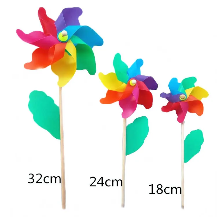 Wooden colorful windmill can be customized rainbow poly petal plastic garden windmill vacation scenery layout props