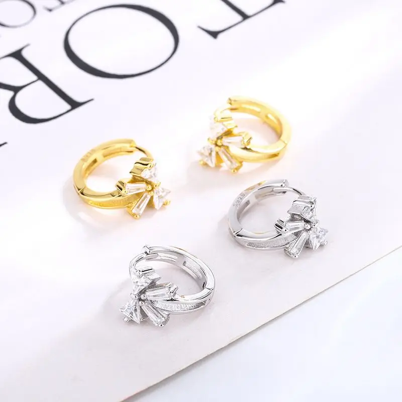 Fine Jewelry Bulk Wholesale 925 Sterling Silver Small Silver Gold Filled Earrings Bow Hoop Diamond Earrings