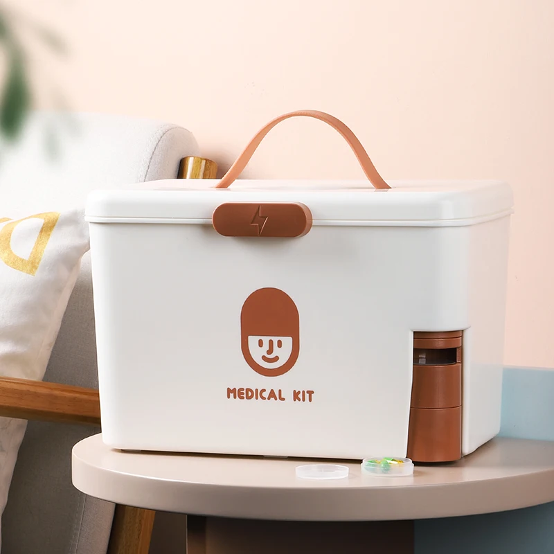 Rectangular plastic white handle storage plastic  box for medicine Large Capacity storage medicine box