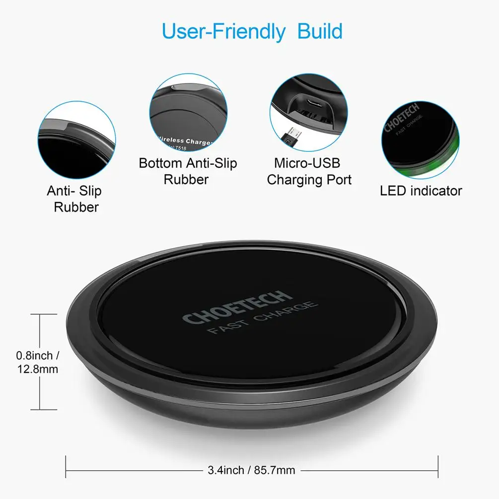 Smart Sensor Indicator Minimalist Circle Design T518 Qi Certified 7.5W Fast Wireless Charger