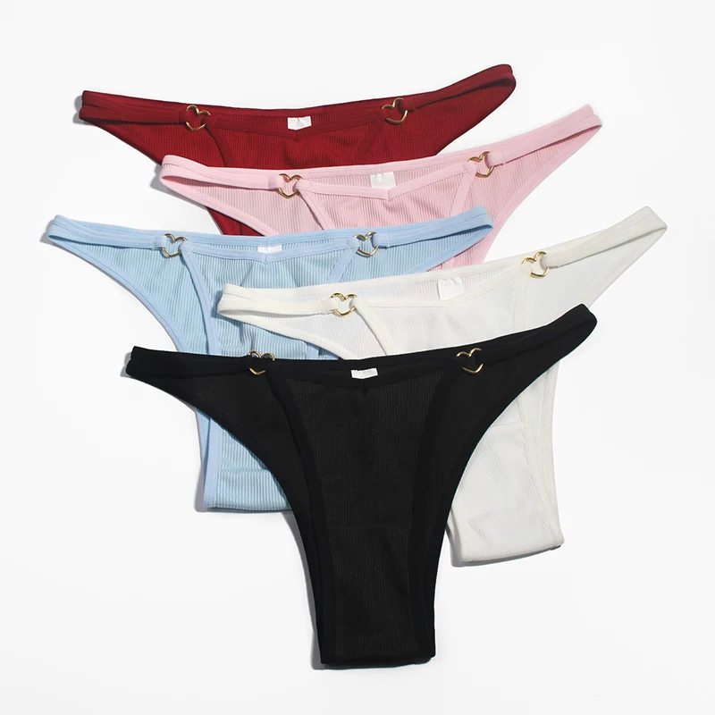 Custom Logo Low Waist Heart-shaped Decoration Panties Thong G String Women Solid Color Underwear Panties