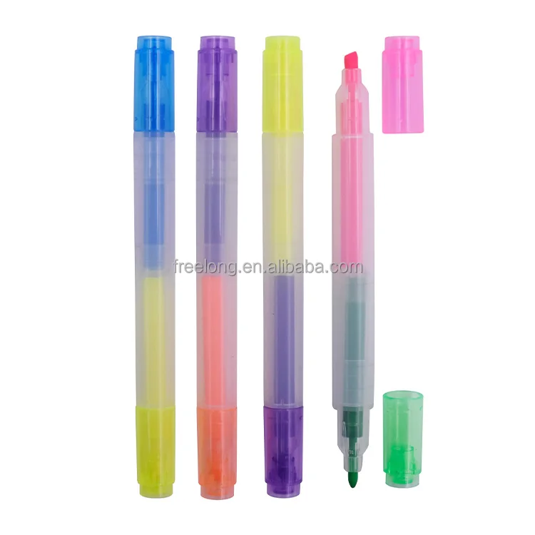 Hot Sale Custom Logo 1 Or 2 Color In 1 Pen Highlighter Marker Pen Double-headed Highlighter Pen