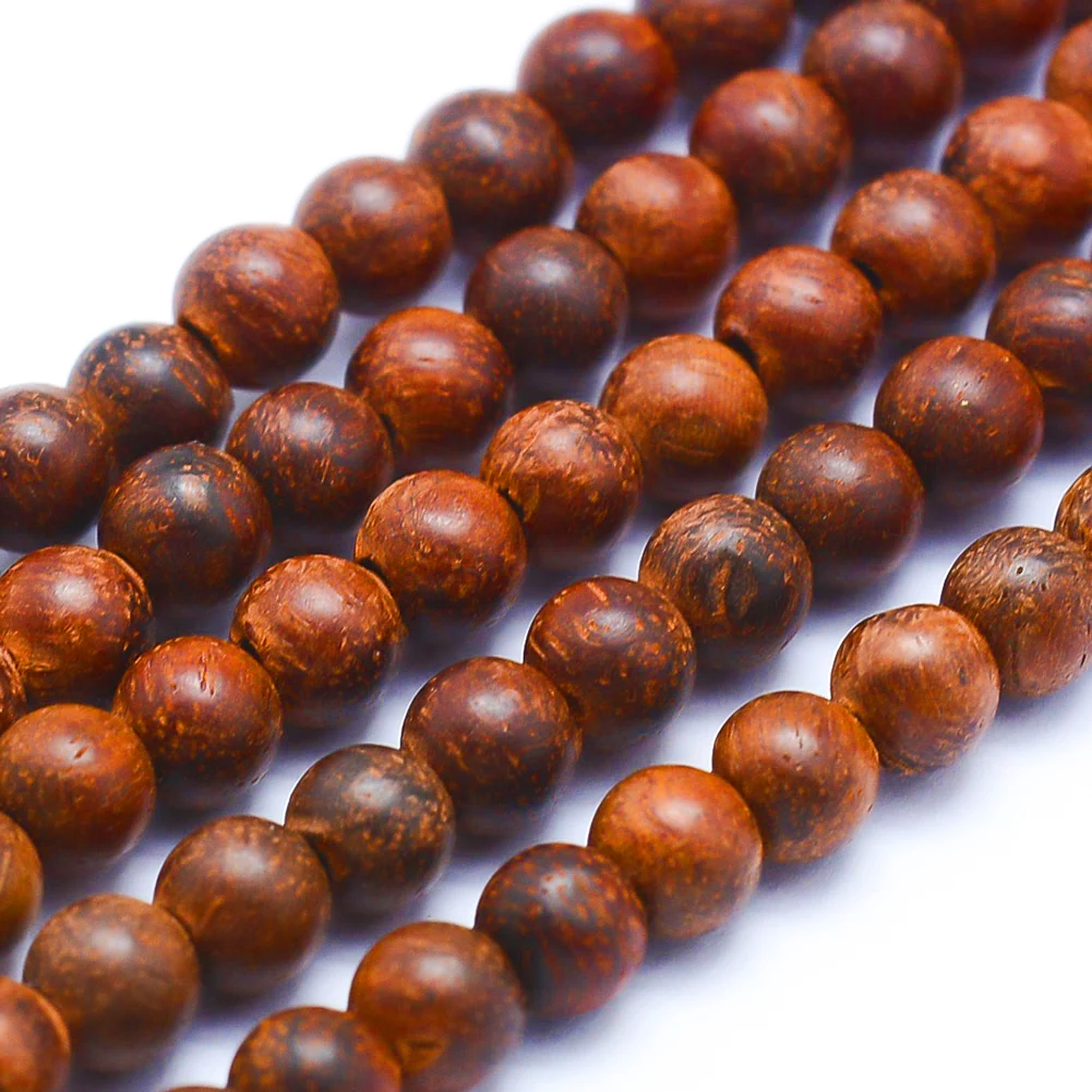 Pandahall 6mm Round Dyed Natural Rose Wood Beads Strands