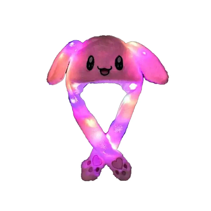 Custom Logo Plush Toy Cute Bunny Ear Party Led Light Moving Ear Hats Plush Toy