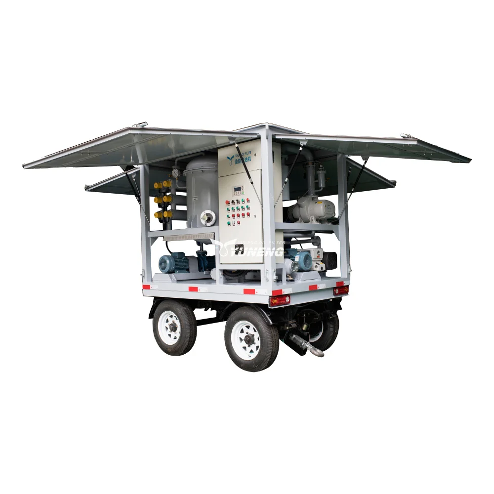 High Vacuum Transformer Oil Purification Treatment Machine mounted on mobile trailer with weather-proof canopy
