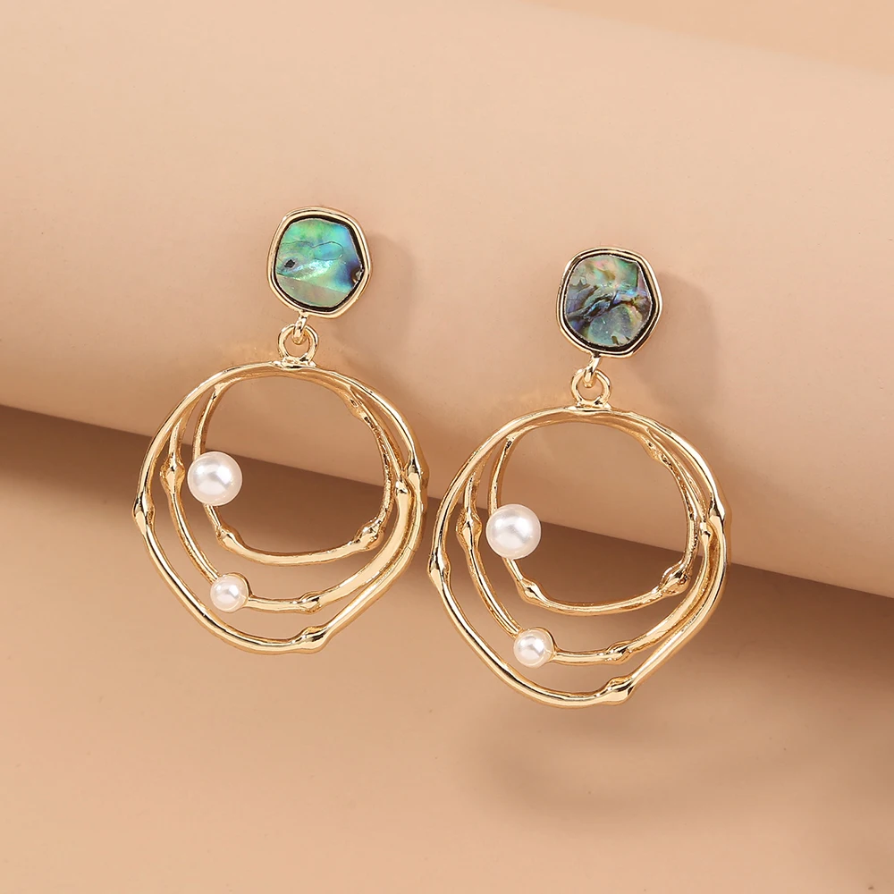 Bohemian Natural Abalone Shellfish Pearl Earring 925 Silver Stud Custom Round Big Gold Hoop Earrings Women Girls Jewelry
