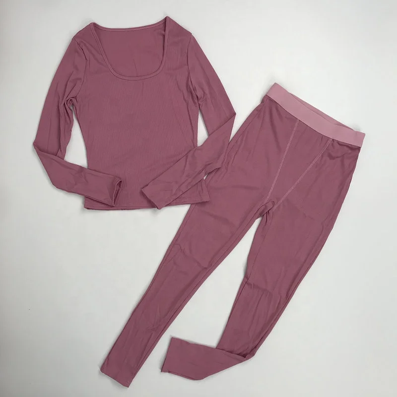 Hot Selling Fall 2024 Women Clothes Long Sleeve  2 Piece Set Ribbed Women With Legging Sports Solid Color Loungewear Women Sets