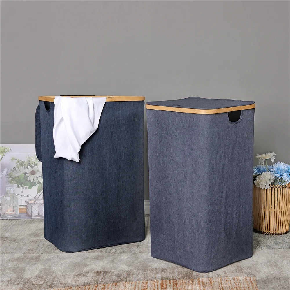 Foldable Laundry Hamper Oxford Dirty Clothes Bamboo Collapsible Basket Laundry for Hotel