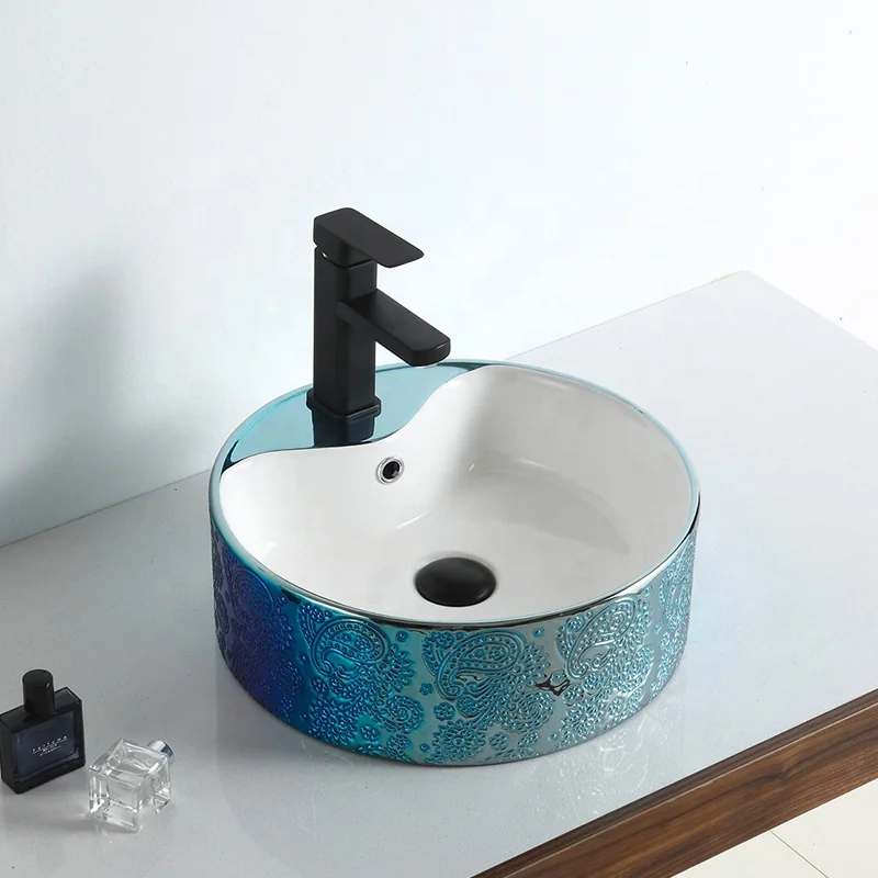 F-2012 Fashion Bathroom Fashion Ceramic Art Golden Bathroom Sink Vanity Wash Basin