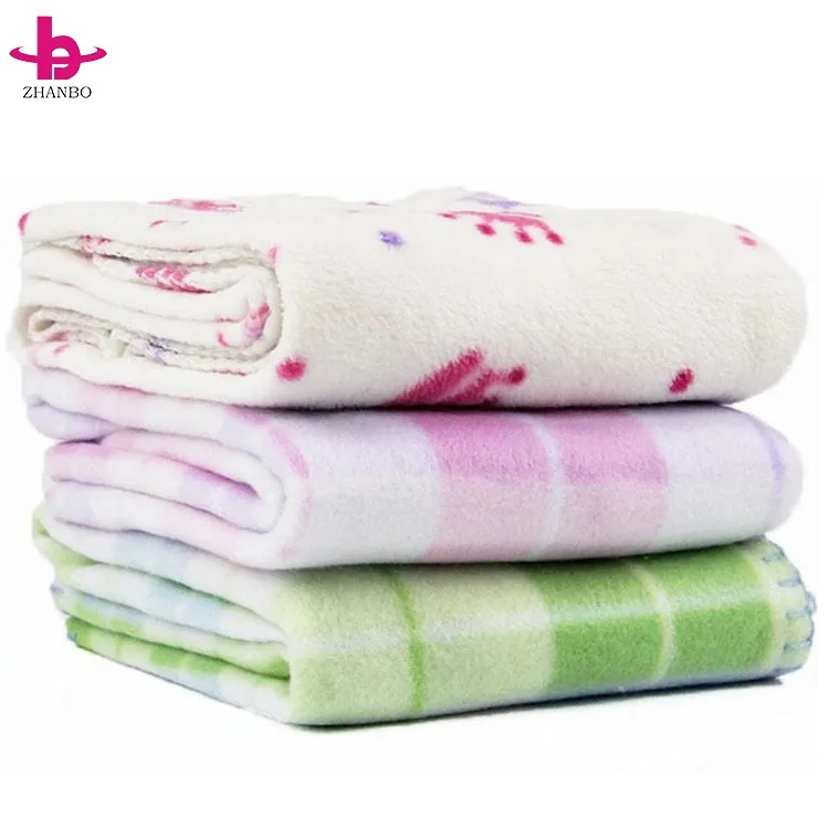 Rotary Screen Printing Simple Plaid Printed Polar Fleece Baby Blanket/ Knitted Soft Touch Baby Blanket