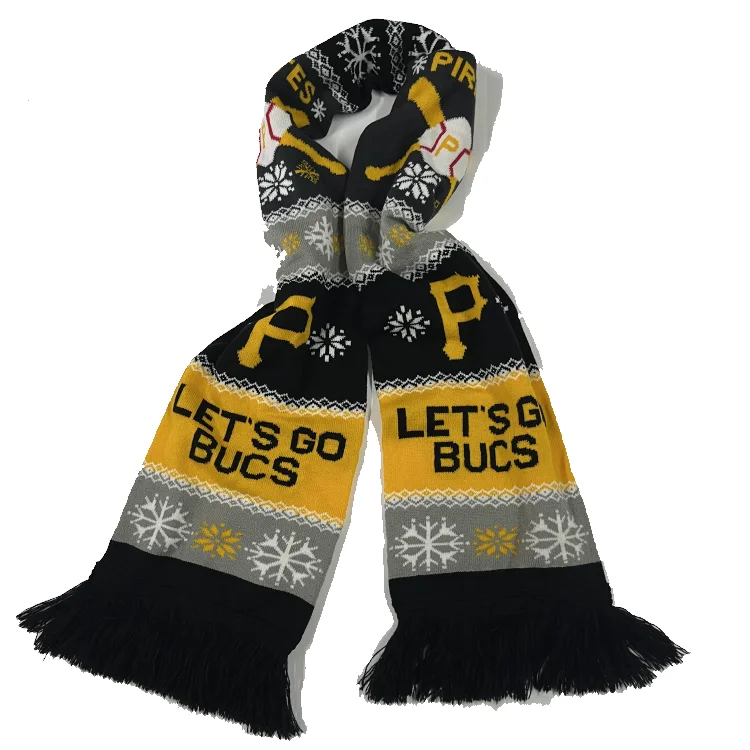 OEM Promotional Customized Acrylic Knitted Football Fan Soccer Scarf Custom Winter Scarf Knitting Scarves Winter Hat Gloves Set