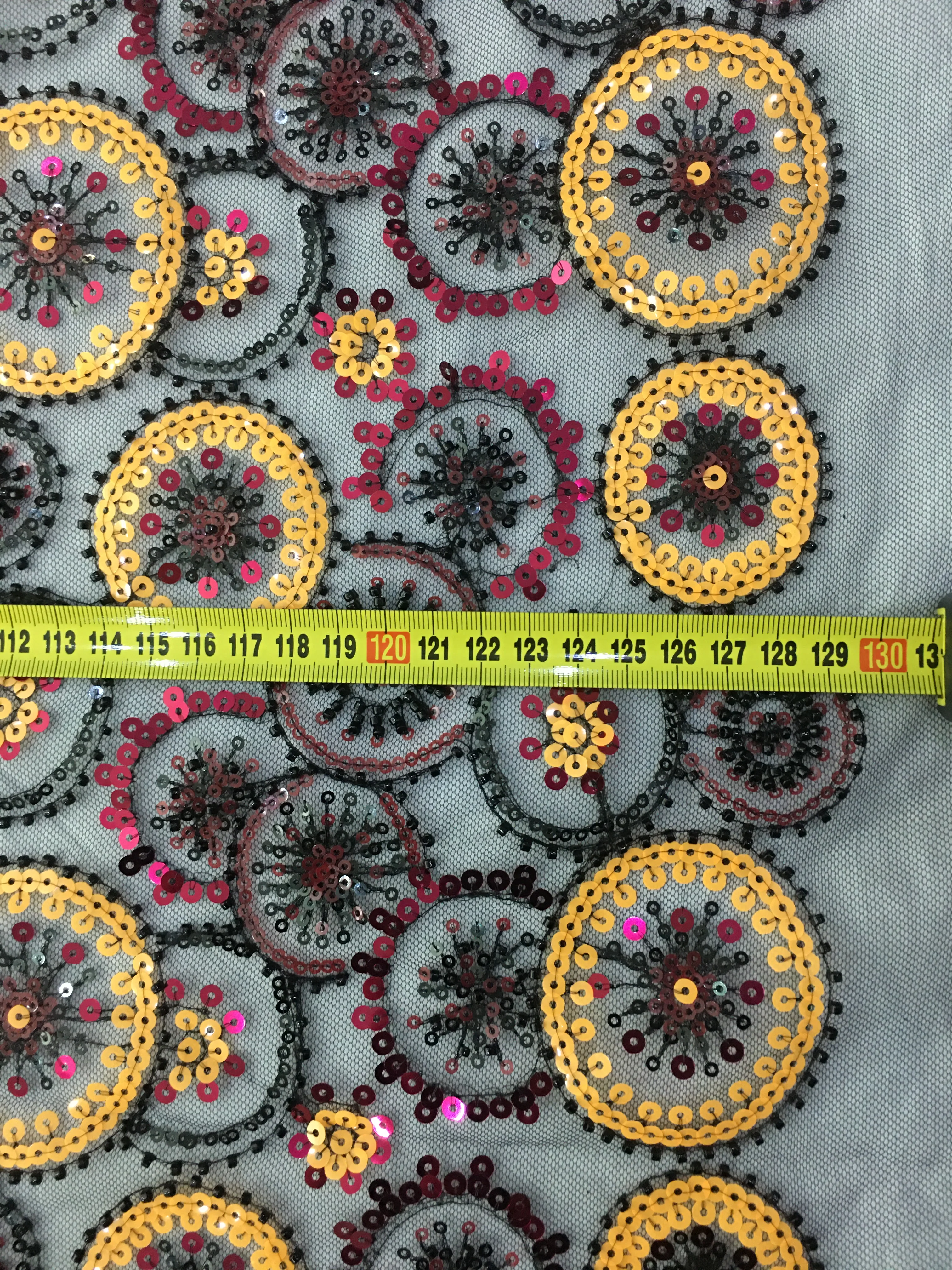 RXF2248 circle embroidery 3mm sequin Beaded purple mesh lace Fabric