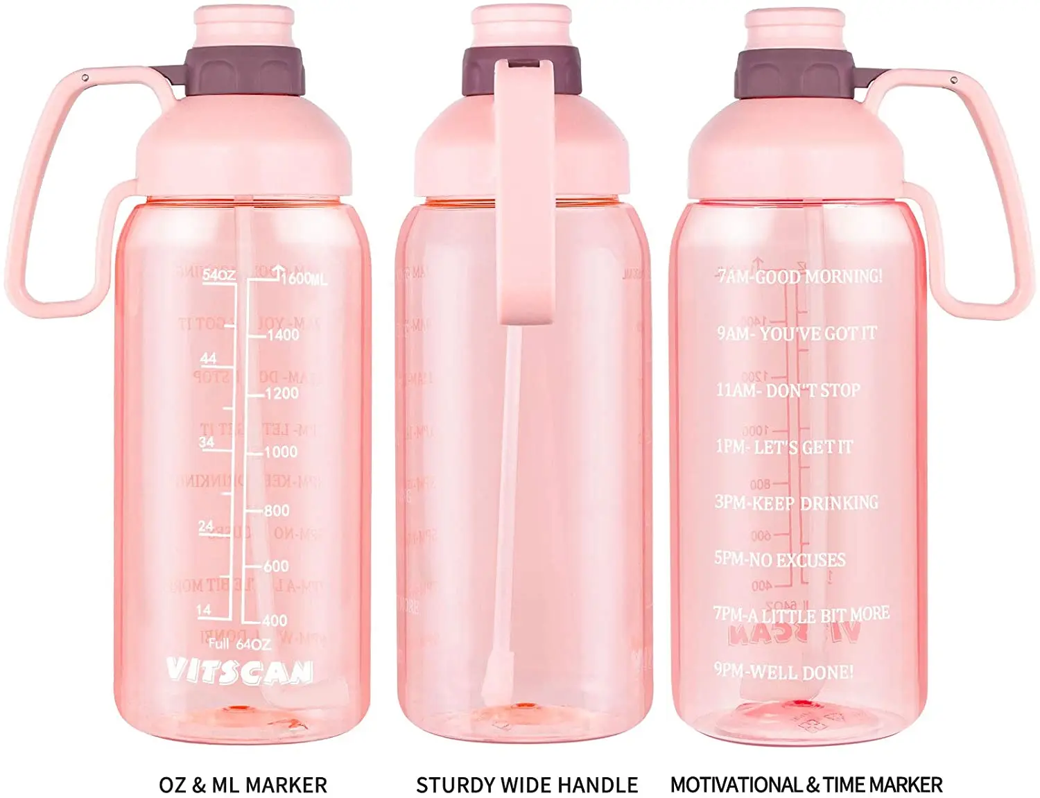 64 OZ Water Bottle with Straw Motivational Half Gallon Water Bottles with Times to Drink BPA Free 2L Sports Large Water Bottle