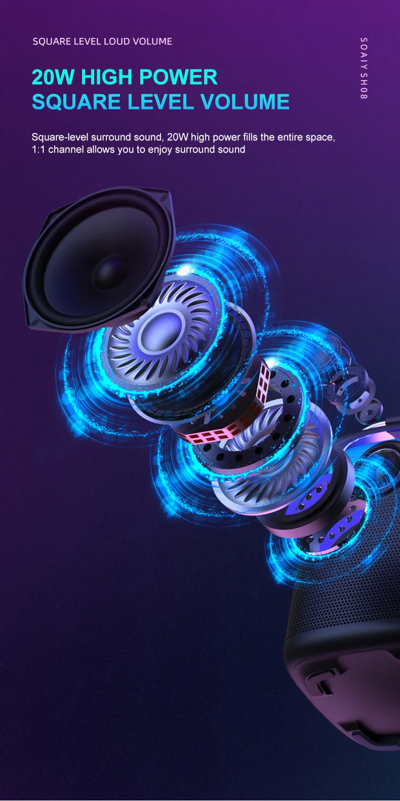 Soaiy Sh08 Mini Portable Speaker With Wireless Microphone Surround Sound Support Bt Usb Tf Card Subwoofer Speaker
