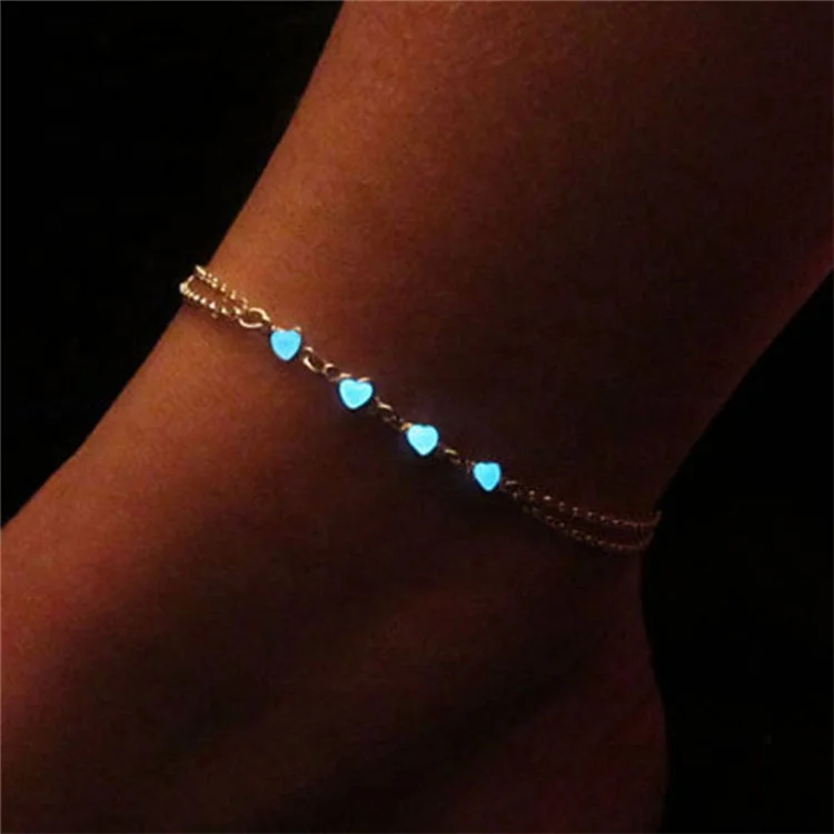 Summer Luminous foot bracelet Ankle Heart Star Pendant Bracelet Beach wholesale silver design Anklets